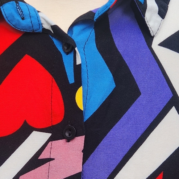Women's Button Blouse Xlarge Artsy Pop Funky Geometric Festival Concert - Picture 7 of 14